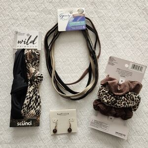 ASSORTED Neutrals Hair Accessories and Earrings Bundle (Goody, Scunci)